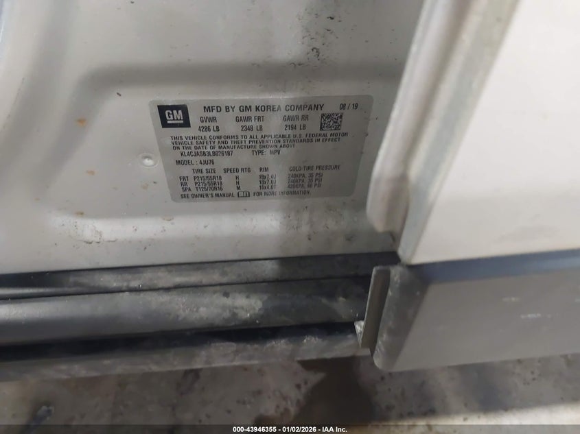 2020 Buick Encore VIN KL4CJASB3LB026187 IAAI salvage auction — FRONT END, Salvage (Indiana), sold $725 on 2026-07-31 (photo 9)