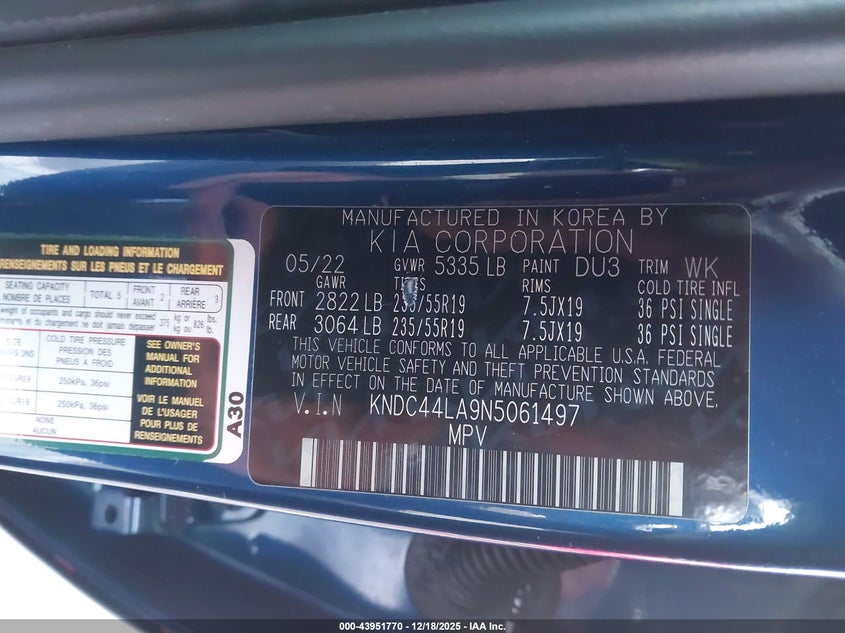 2022 Kia Ev6 VIN KNDC44LA9N5061497 IAAI salvage auction — FRONT & REAR, Other, sold $1,600 on 2026-07-27 (photo 9)