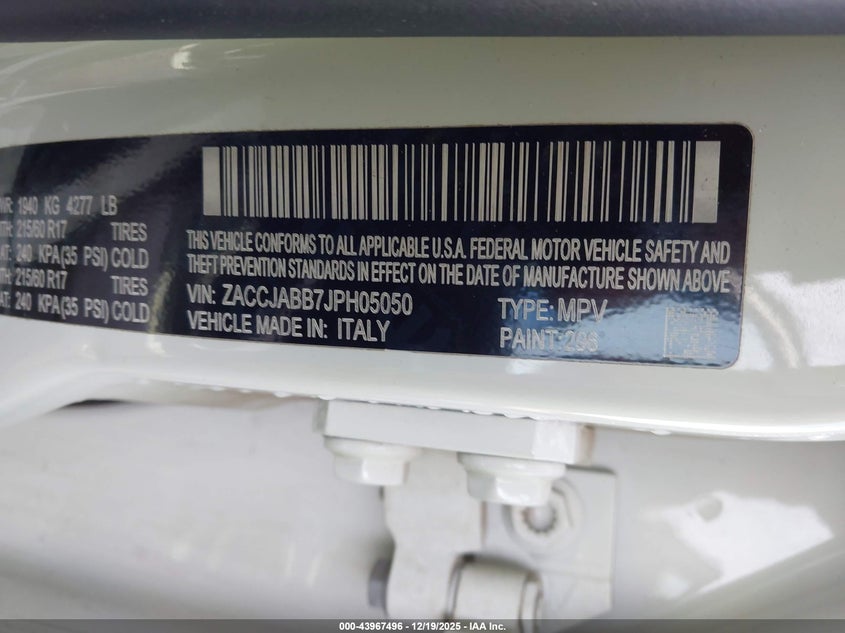 2018 Jeep Renegade VIN ZACCJABB7JPH05050 IAAI salvage auction — LEFT FRONT, Clear (Oklahoma), sold $650 on 2026-08-05 (photo 9)