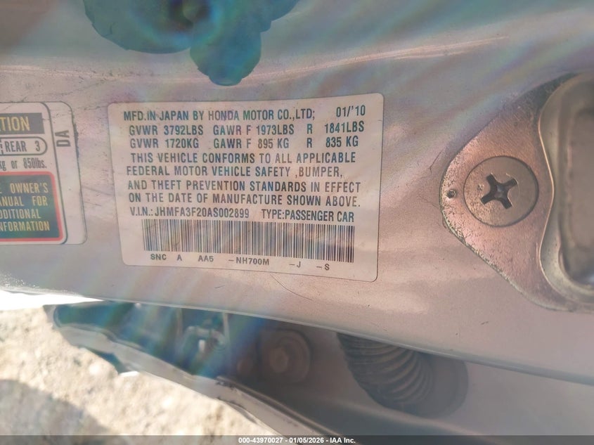 2010 Honda Civic VIN JHMFA3F20AS002899 IAAI salvage auction — LEFT FRONT, Salvage (Kansas), sold $25 on 2026-07-10 (photo 9)