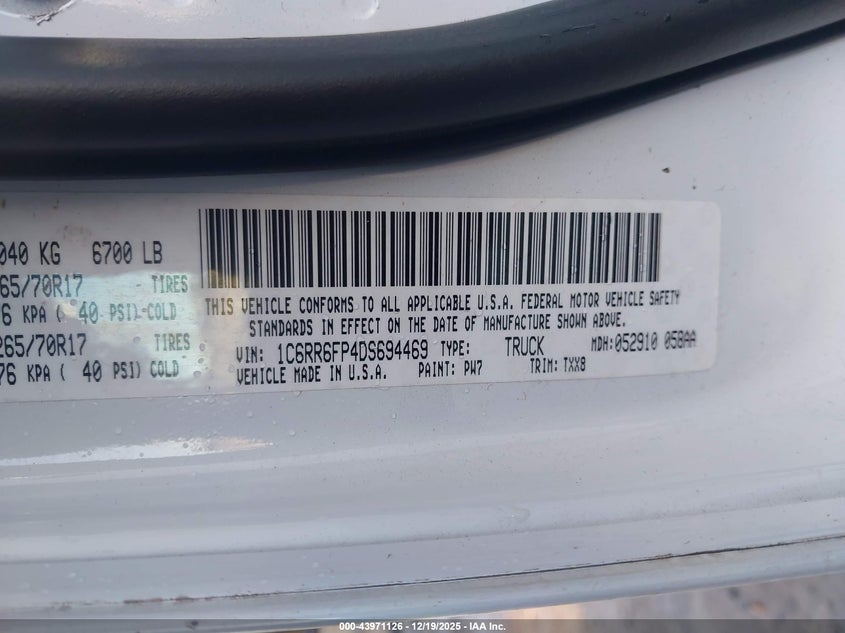 2013 Ram 1500 VIN 1C6RR6FP4DS694469 IAAI salvage auction — FRONT END, Salvage Title, sold $1,650 on 2026-10-12 (photo 9)