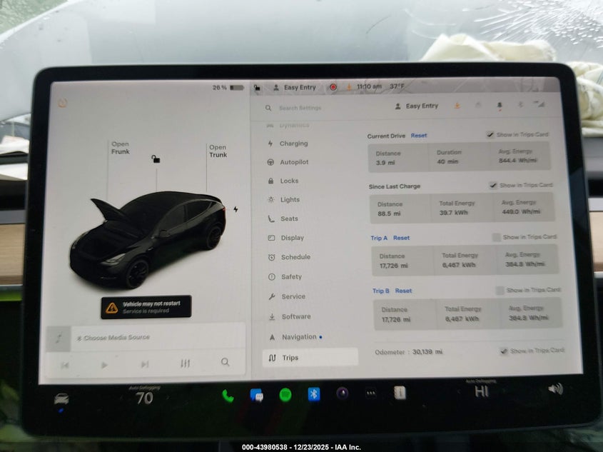 2022 Tesla Model y VIN 7SAYGDEF2NF380201 IAAI salvage auction — FRONT & REAR, Salvage Title, sold $7,425 on 2026-07-16 (photo 7)