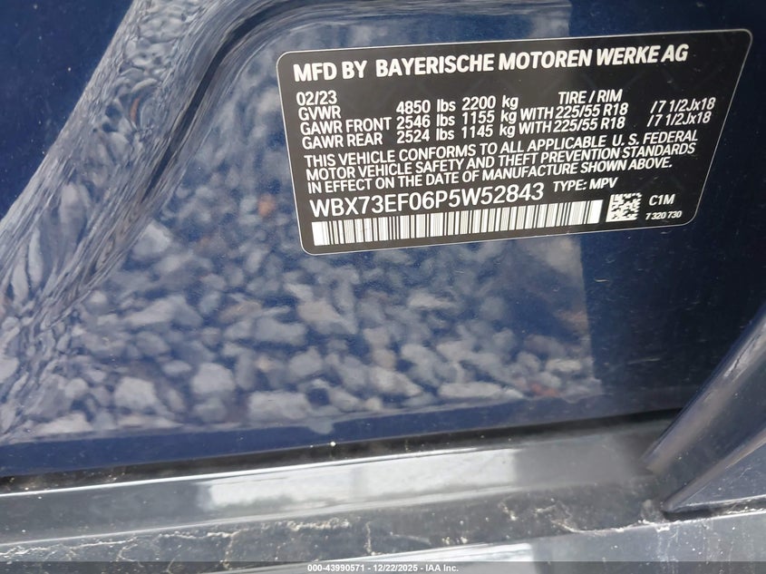 2023 BMW X1 VIN WBX73EF06P5W52843 IAAI salvage auction — BIO HAZARD, Clear (Alabama), sold $3,375 on 2026-07-31 (photo 9)