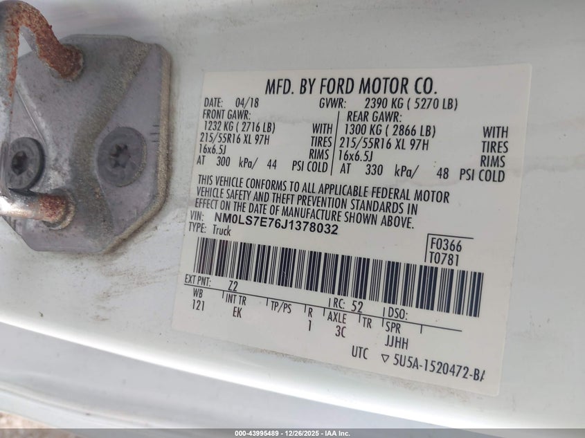 2018 Ford Transit VIN NM0LS7E76J1378032 IAAI salvage auction — HAIL, Original (Texas), sold $2,575 on 2026-07-29 (photo 9)