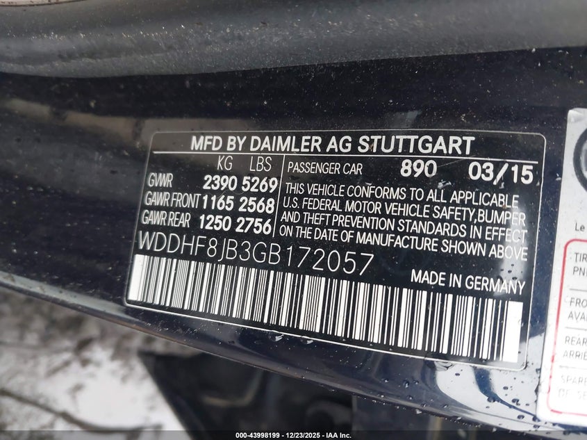 2016 Mercedes-benz E-klasse VIN WDDHF8JB3GB172057 IAAI salvage auction — FRONT & REAR, Salvage (Idaho), sold $800 on 2026-08-11 (photo 9)