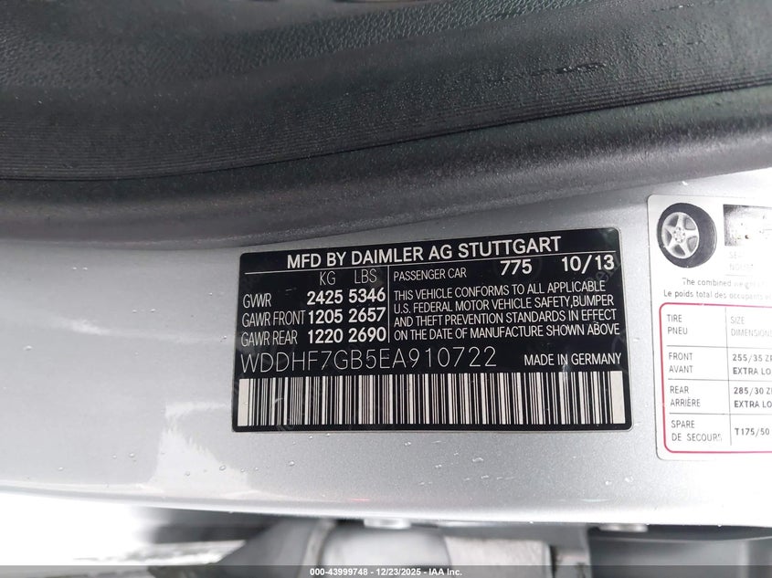 2014 Mercedes-benz E-klasse amg VIN WDDHF7GB5EA910722 IAAI salvage auction — FRONT END, Salvage Title, sold $12,800 on 2026-08-17 (photo 9)