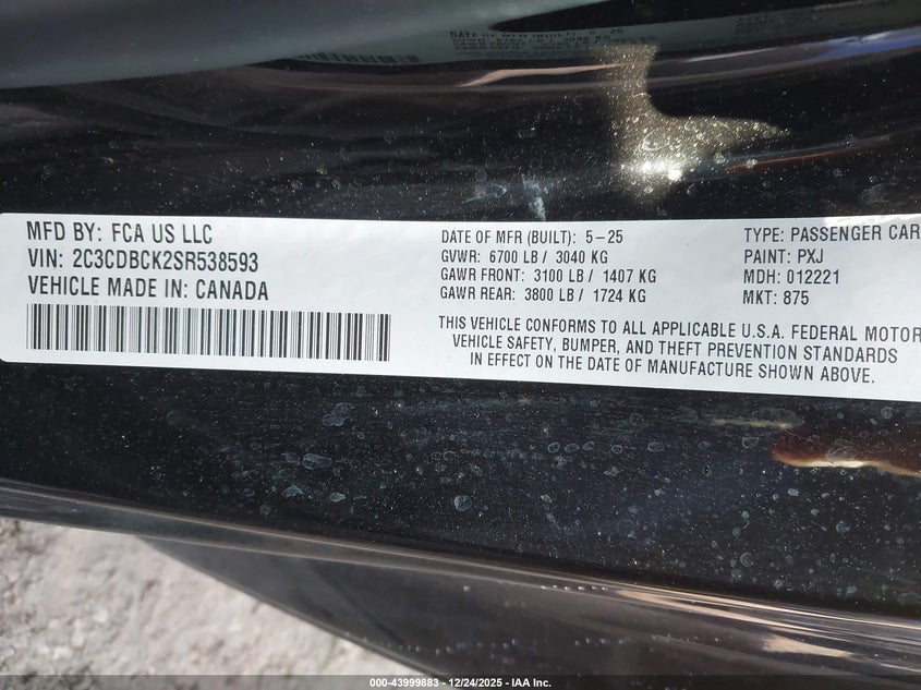 2025 Dodge Charger daytona VIN 2C3CDBCK2SR538593 IAAI salvage auction — REAR END, Salvage (Pennsylvania), sold $11,500 on 2026-07-16 (photo 9)