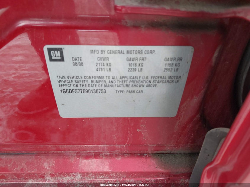 2009 Cadillac Cts VIN 1G6DF577690130753 IAAI salvage auction — RIGHT FRONT, Junk Bill Of Sale Mv2459 (Wisconsin), sold $350 on 2026-07-09 (photo 9)