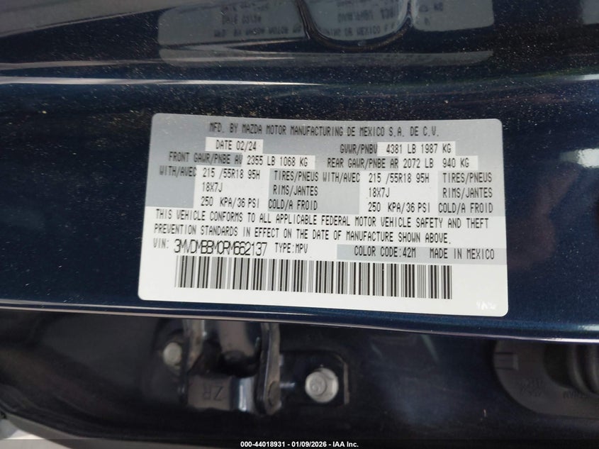 2024 Mazda Cx-30 VIN 3MVDMBBM0RM662137 IAAI salvage auction — FRONT END, Salvage Title, sold $3,600 on 2026-07-23 (photo 9)