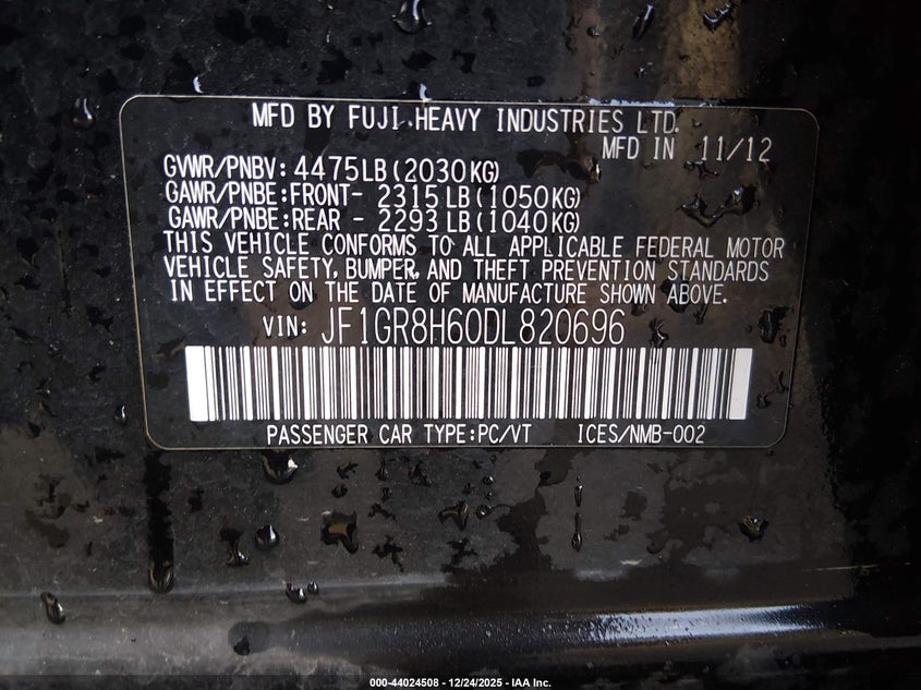 2013 Subaru Impreza wrx VIN JF1GR8H60DL820696 IAAI salvage auction — REAR END, Salvage Title, sold $6,700 on 2026-07-25 (photo 9)