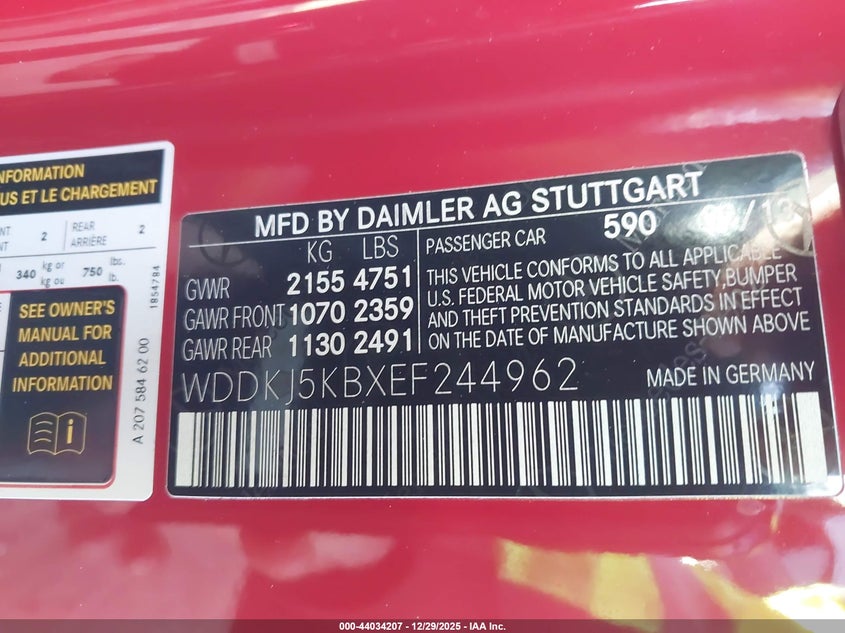 2014 Mercedes-benz E-klasse VIN WDDKJ5KBXEF244962 IAAI salvage auction — FRONT END, Salvage (Alabama), sold $400 on 2026-08-05 (photo 9)