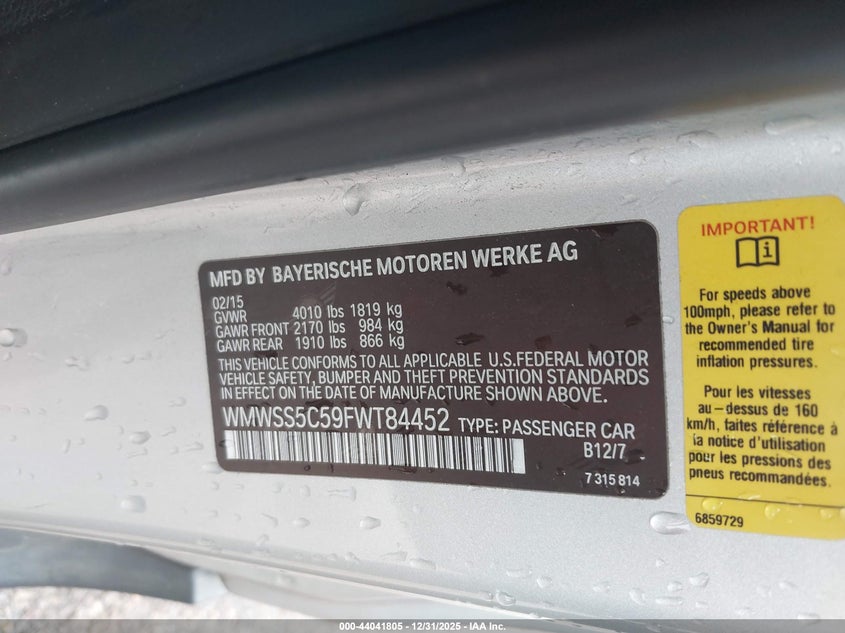 2015 Mini Paceman VIN WMWSS5C59FWT84452 IAAI salvage auction — FRONT END, Salvage (Arizona), sold $1,900 on 2026-08-13 (photo 9)
