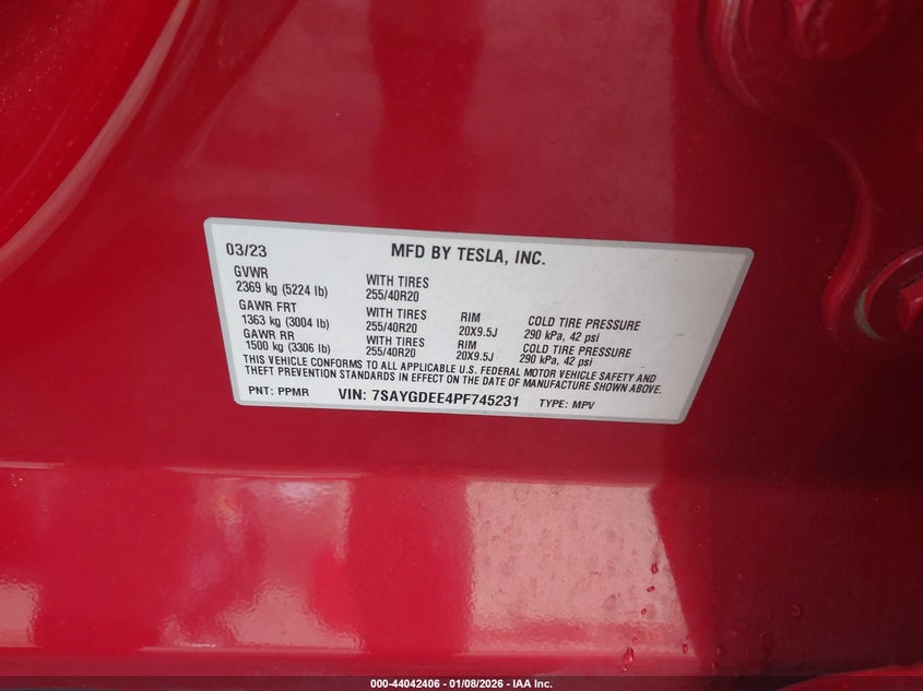 2023 Tesla Model y VIN 7SAYGDEE4PF745231 IAAI salvage auction — REAR END, Other, sold $14,150 on 2026-07-16 (photo 9)