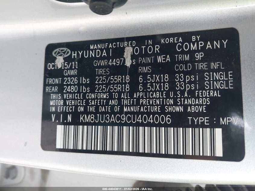 2012 Hyundai Tucson VIN KM8JU3AC9CU404006 IAAI salvage auction — FRONT END, Salvage (Illinois), sold $475 on 2026-08-02 (photo 9)
