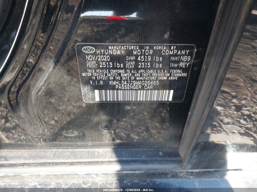 2021 Hyundai Sonata VIN KMHL34JJ9MA026465 IAAI salvage auction — FRONT END, Salvage (Virginia), sold $1,600 on 2026-07-28 (photo 9)