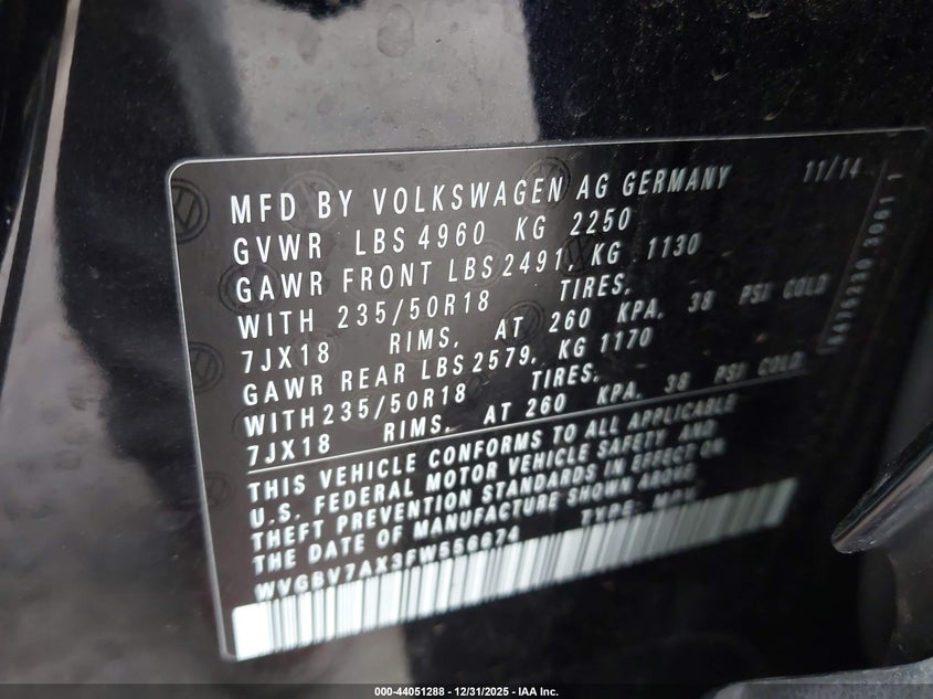 2015 Volkswagen Tiguan VIN WVGBV7AX3FW556674 IAAI salvage auction — FRONT END, Salvage (Illinois), sold $975 on 2026-07-15 (photo 9)
