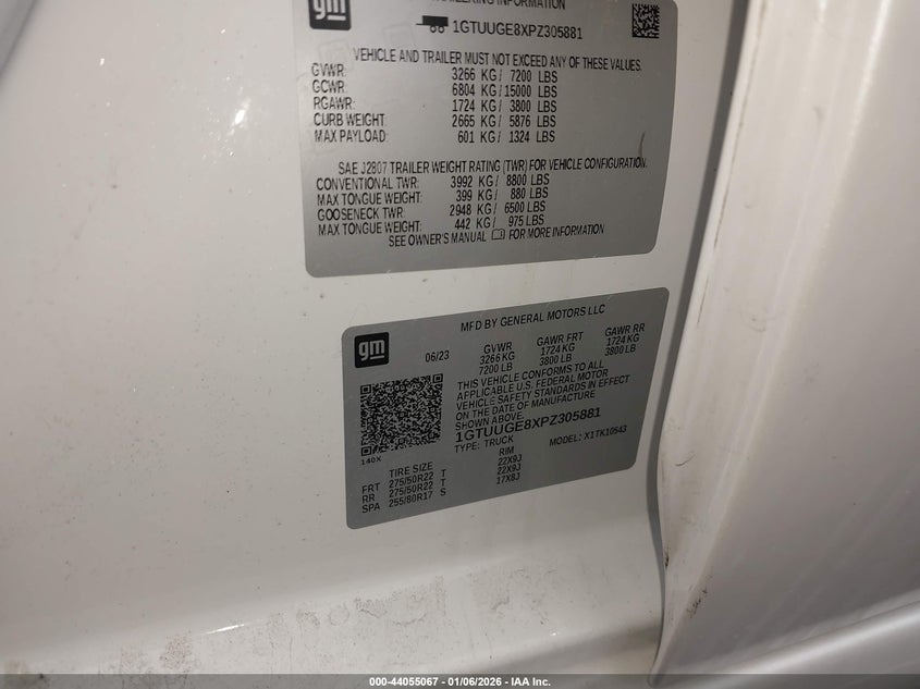 2023 Gmc Sierra 1500 VIN 1GTUUGE8XPZ305881 IAAI salvage auction — Burn Engine, Other, sold $12,275 on 2026-07-22 (photo 9)