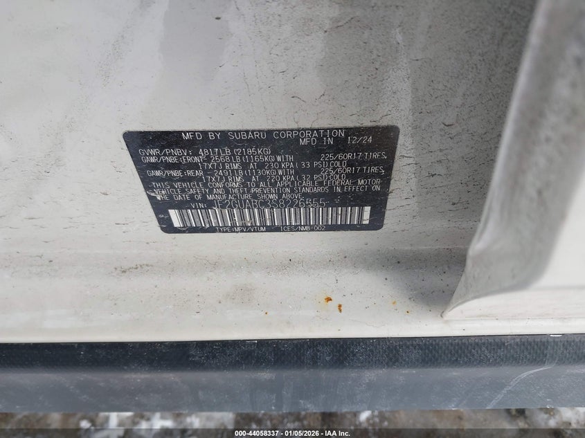 2025 Subaru Crosstrek VIN JF2GUABC3S8226555 IAAI salvage auction — ALL OVER, Salvage (New Hampshire), sold $6,900 on 2026-07-17 (photo 9)