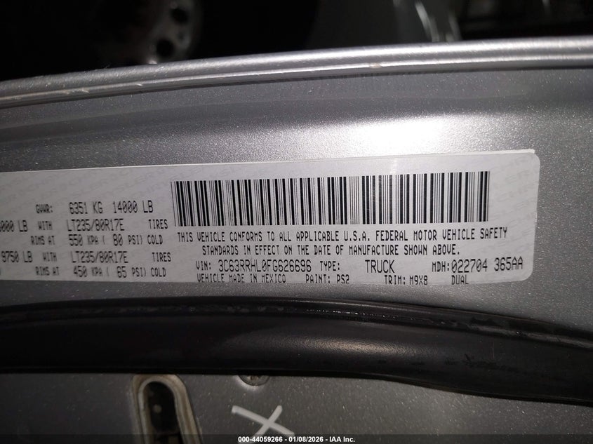 2015 Ram 3500 VIN 3C63RRHL0FG626696 IAAI salvage auction — LEFT FRONT, Salvage (Idaho), sold $3,450 on 2026-07-10 (photo 8)