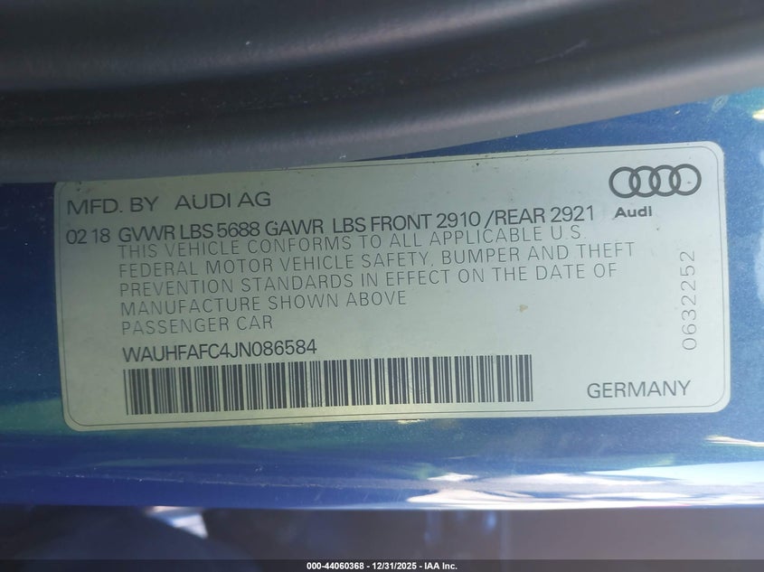 2018 Audi S6 VIN WAUHFAFC4JN086584 IAAI salvage auction — FRONT END, Other, sold $9,400 on 2026-07-13 (photo 9)