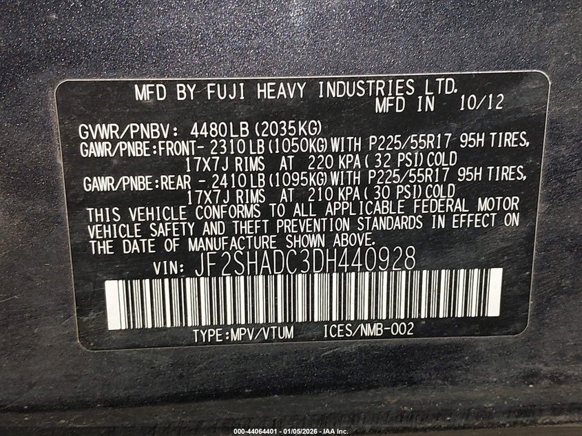 2013 Subaru Forester VIN JF2SHADC3DH440928 IAAI salvage auction — LEFT FRONT, Other, sold $425 on 2026-07-08 (photo 9)