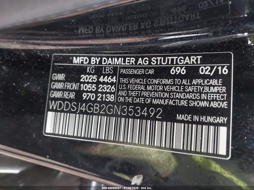 2016 Mercedes-benz Cla-class VIN WDDSJ4GB2GN353492 IAAI salvage auction — UNKNOWN, Clear (Alabama), sold $1,150 on 2026-08-19 (photo 9)