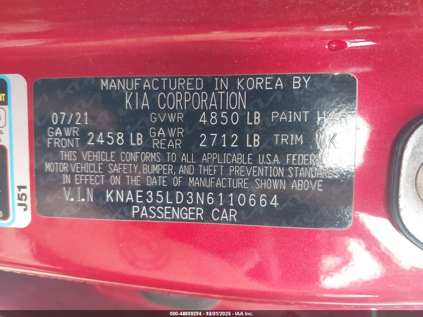2022 Kia Stinger VIN KNAE35LD3N6110664 IAAI salvage auction — INTERIOR BURN, Other, sold $3,325 on 2026-07-15 (photo 9)