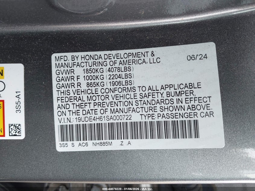 2025 Acura Integra VIN 19UDE4H61SA000722 IAAI salvage auction — RIGHT SIDE, Salvage (New Jersey), sold $7,750 on 2026-07-13 (photo 9)