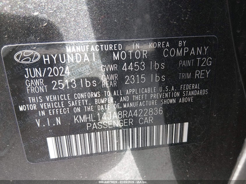2024 Hyundai Sonata VIN KMHL14JA8RA422836 IAAI salvage auction — FRONT END, Salvage Title, sold $10,000 on 2026-07-14 (photo 9)