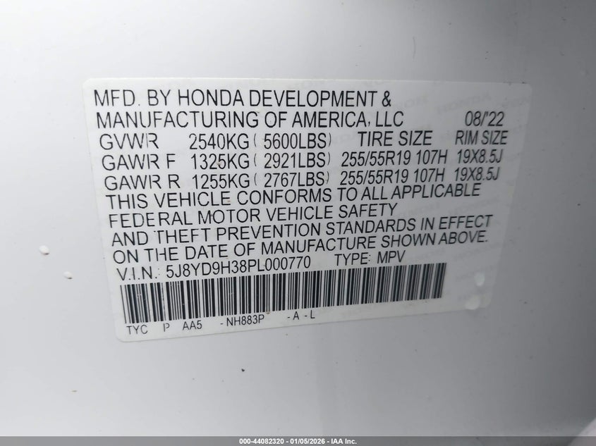 2023 Acura Mdx VIN 5J8YD9H38PL000770 IAAI salvage auction — RIGHT FRONT, Other, sold $8,700 on 2026-08-25 (photo 9)