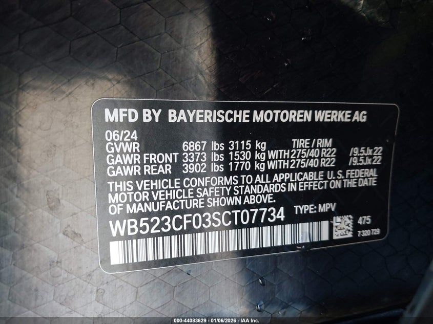 2025 BMW Ix VIN WB523CF03SCT07734 IAAI salvage auction — REAR END, Salvage (California), sold $12,600 on 2026-07-30 (photo 9)