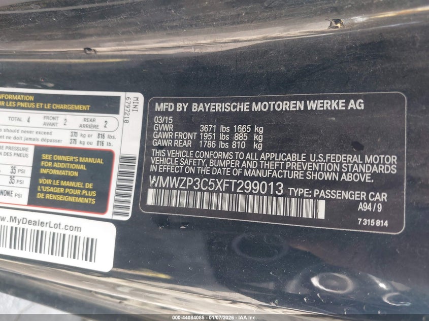 2015 Mini Convertible VIN WMWZP3C5XFT299013 IAAI salvage auction — FRONT END, Salvage (Virginia), sold $225 on 2026-08-07 (photo 9)