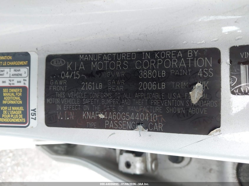 2016 Kia Forte VIN KNAFX4A60G5440410 IAAI salvage auction — RIGHT FRONT, Other, sold $775 on 2026-07-17 (photo 9)