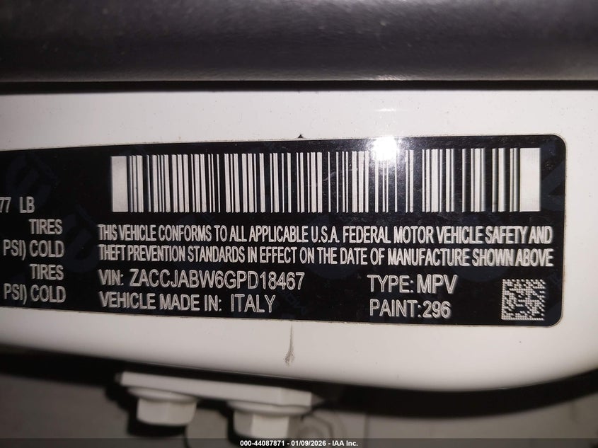 2016 Jeep Renegade VIN ZACCJABW6GPD18467 IAAI salvage auction — FRONT END, Mv-907A (New York), sold $1,075 on 2026-08-04 (photo 9)