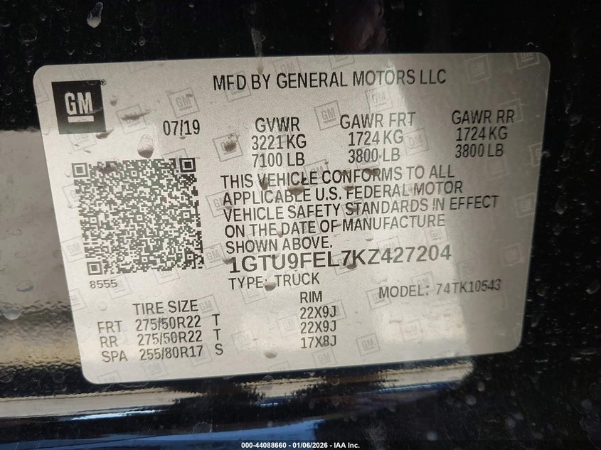 2019 Gmc Sierra 1500 VIN 1GTU9FEL7KZ427204 IAAI salvage auction — FRONT END, Other, sold $16,550 on 2026-07-06 (photo 9)