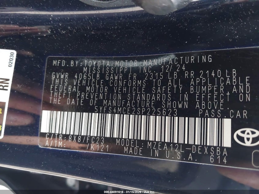 2025 Toyota Corolla VIN 5YFS4MCE2SP225623 IAAI salvage auction — FRONT END, Salvage Title, sold $3,550 on 2026-07-22 (photo 9)