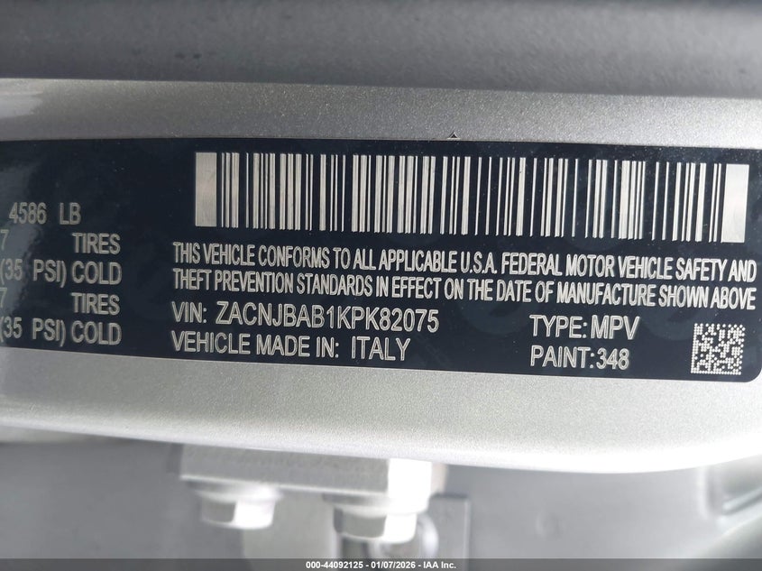 2019 Jeep Renegade VIN ZACNJBAB1KPK82075 IAAI salvage auction — FRONT END, Salvage (New Jersey), sold $600 on 2026-08-07 (photo 9)