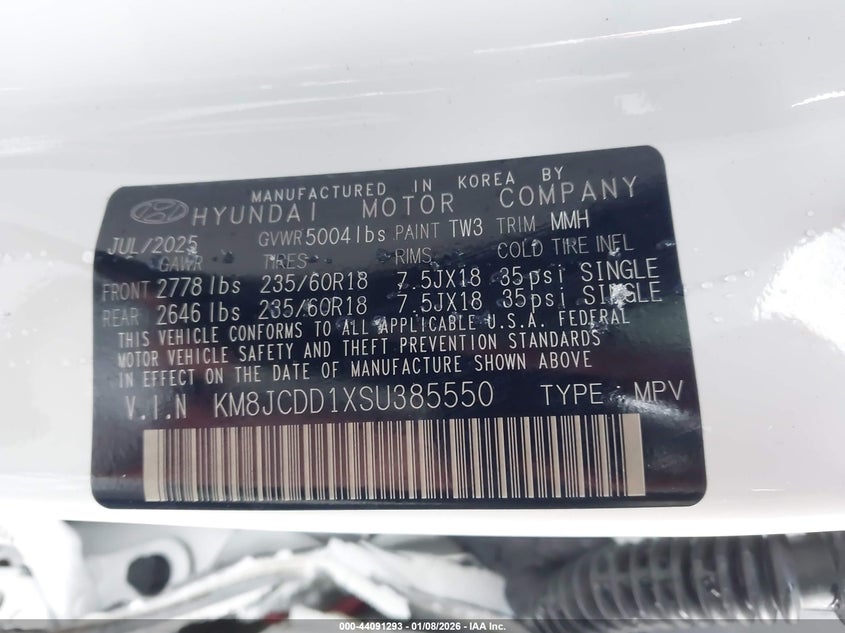 2025 Hyundai Tucson VIN KM8JCDD1XSU385550 IAAI salvage auction — SIDE, Salvage Title, sold $4,200 on 2026-07-12 (photo 9)