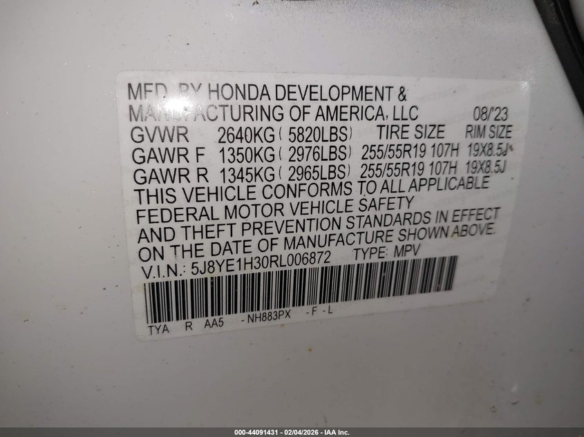 2024 Acura Mdx VIN 5J8YE1H30RL006872 IAAI salvage auction — FRONT END, Salvage Title, sold $7,000 on 2026-07-28 (photo 9)