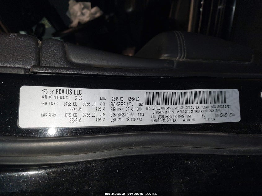 2020 Jeep Grand cherokee VIN 1C4RJFBG5LC350700 IAAI salvage auction — RIGHT SIDE, Wait Title, sold $2,600 on 2026-07-18 (photo 9)