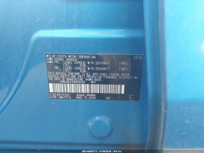 2017 Toyota Rav 4 VIN JTMRJREV7HD096596 IAAI salvage auction — FRONT END, Salvage (Hawaii), sold $75 on 2026-07-28 (photo 9)