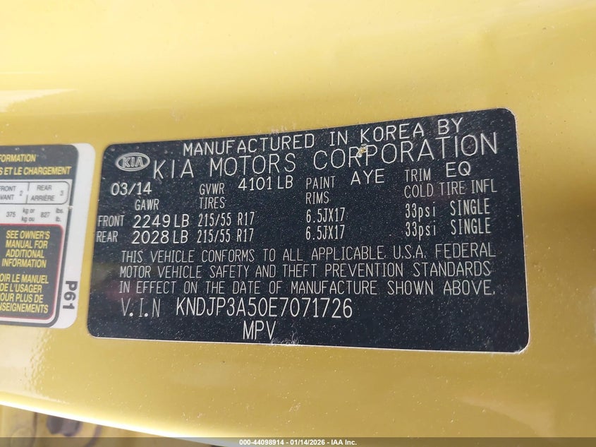 2014 Kia Soul VIN KNDJP3A50E7071726 IAAI salvage auction — FRONT END, Clear (Oklahoma), sold $650 on 2026-07-15 (photo 9)