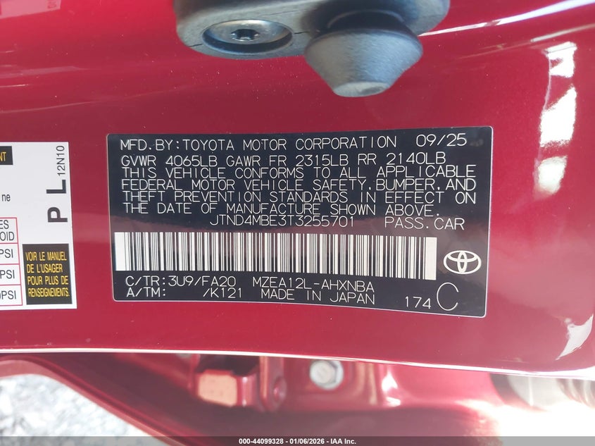2026 Toyota Corolla VIN JTND4MBE3T3255701 IAAI salvage auction — REAR END, Other, sold $8,100 on 2026-07-10 (photo 9)