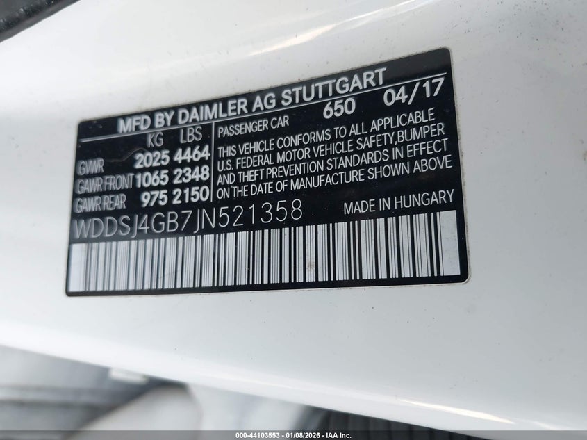 2018 Mercedes-benz Cla-klasse VIN WDDSJ4GB7JN521358 IAAI salvage auction — FRONT END, Salvage - 75% Or Less (Maryland), sold $2,350 on 2026-07-21 (photo 9)