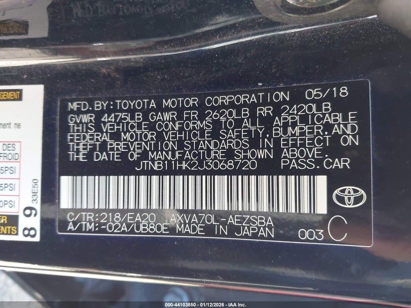 2018 Toyota Camry VIN JTNB11HK2J3068720 IAAI salvage auction — LEFT SIDE, Clear (Oklahoma), sold $25 on 2026-07-29 (photo 9)