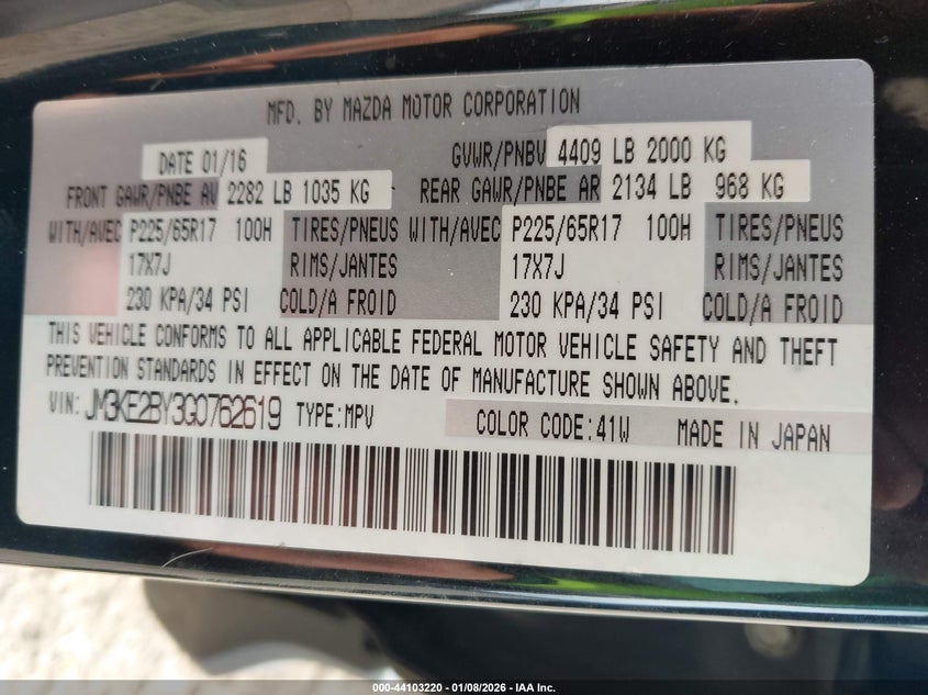 2016 Mazda Cx-5 VIN JM3KE2BY3G0762619 IAAI salvage auction — RIGHT FRONT, Salvage Title, sold $1,800 on 2026-07-23 (photo 9)