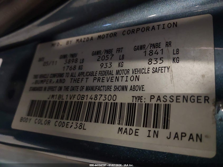 2011 Mazda 3 VIN JM1BL1VF0B1487300 IAAI salvage auction — ENGINE DAMAGE, Bill Of Sale (Colorado), sold $150 on 2026-07-22 (photo 9)