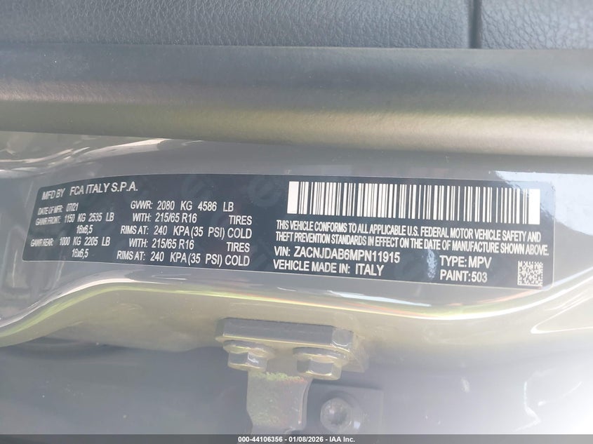 2021 Jeep Renegade VIN ZACNJDAB6MPN11915 IAAI salvage auction — FRONT END, Salvage (Georgia), sold $400 on 2026-07-21 (photo 9)