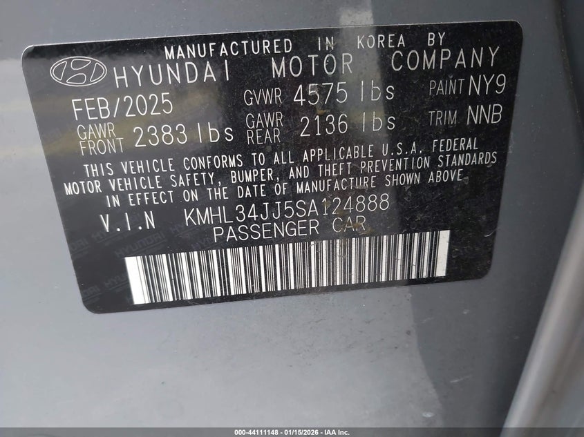 2025 Hyundai Sonata hybrid VIN KMHL34JJ5SA124888 IAAI salvage auction — SIDE, Other, sold $9,000 on 2026-07-30 (photo 9)