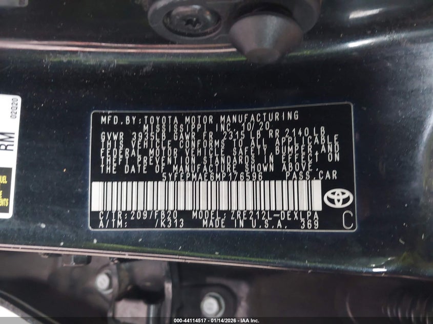 2021 Toyota Corolla VIN 5YFEPMAE6MP176596 IAAI salvage auction — FRONT END, Salvage (California), sold $3,250 on 2026-07-28 (photo 9)